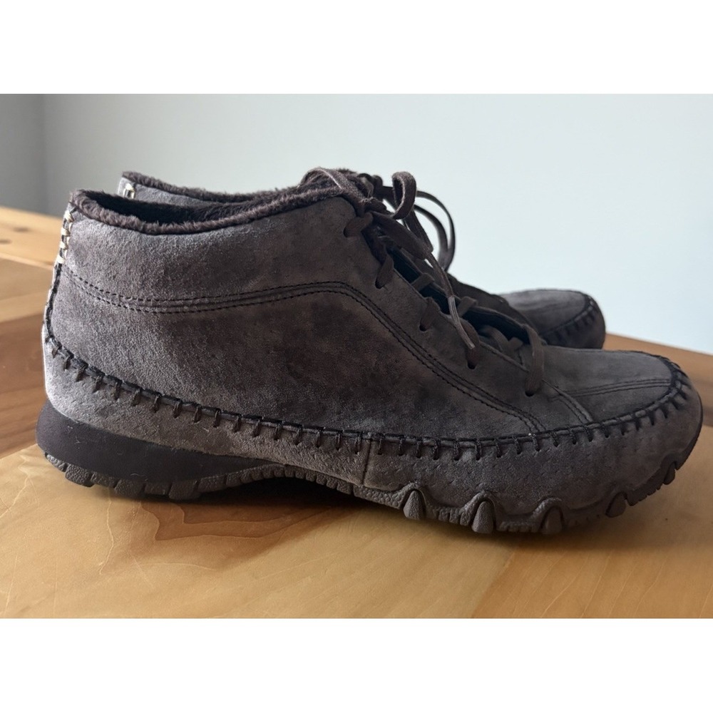 Sketchers Womens Size 7.5 Brown Shoes Chukka Boot Memory Foam Suede Leather Fur